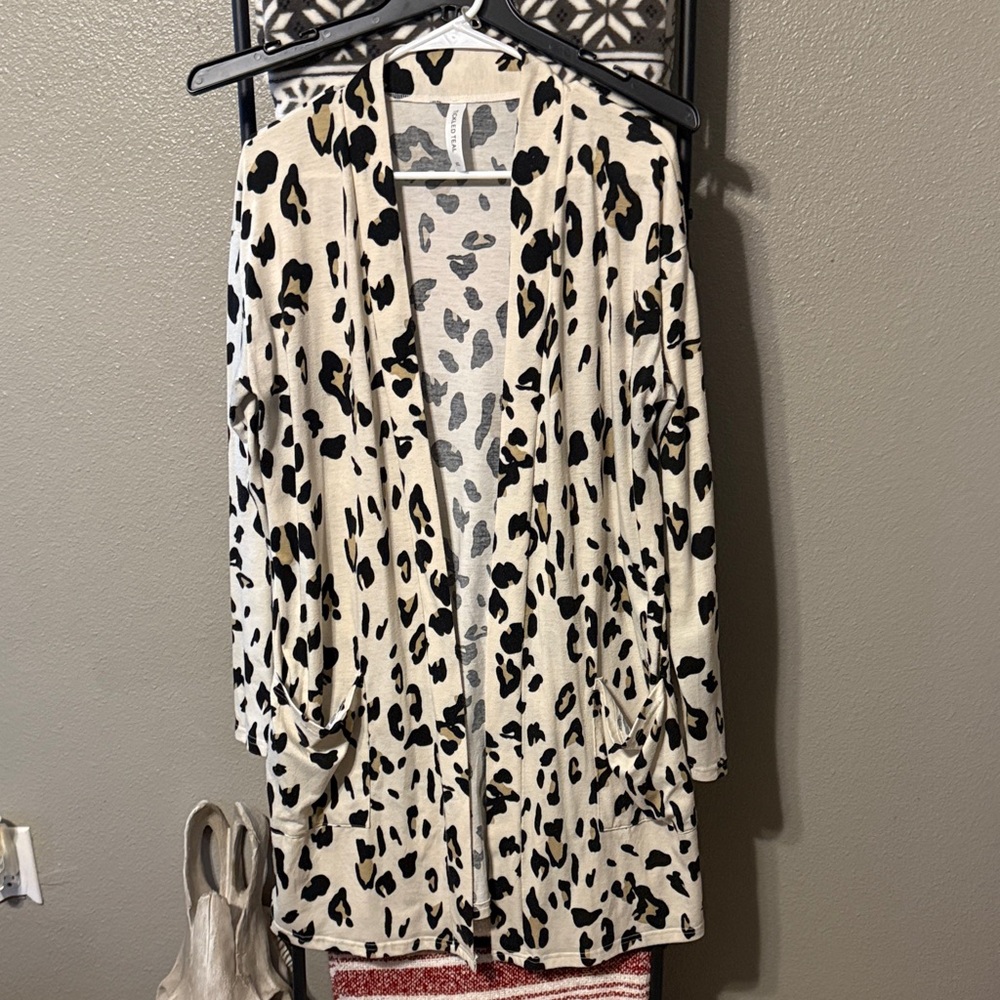 Tickled Teal Cream Patterned Cardigan